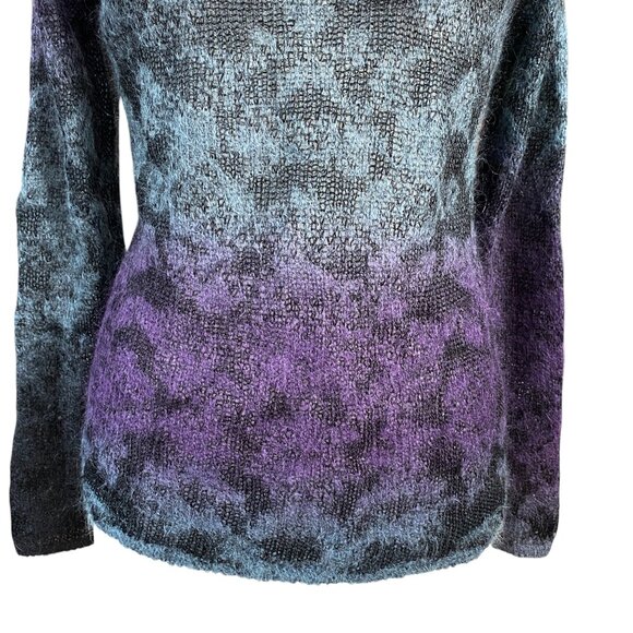 Theyskens Theory Mohair Blend Sweater Womens Sz L Jewel Purple Blue Fuzzy Ombre - Picture 5 of 11